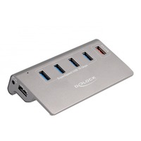 DeLOCK USB 10 Gbps hub med 4 USB Type-A porte + 1 hurtigopladningsport, USB hub grå