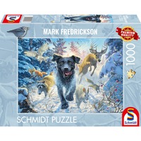 Schmidt Spiele Mark Fredrickson: Hundekærlighed - sort Labrador i sneen, Puslespil 