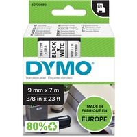 Dymo Ægte D1-etiketter | Sort tekst på hvid tape | 9 mm x 7 m | Selvklæbende etiketter til LabelManager-mærkemaskiner | Fremstillet i Europa Sort på hvid, Polyester, Belgien, -18 - 90 °C, DYMO, LabelManager, LabelWriter 450 DUO