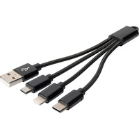 Digitus 3-i-1 opladerkabel, USB-A 2.0 > Lightning + USB-C + Micro-USB Sort