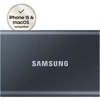 SAMSUNG Portable SSD T7 2 TB USB Type-C 3.2 Gen 2 (3.1 Gen 2) Grå, Solid state-drev grå, 2 TB, USB Type-C, 3.2 Gen 2 (3.1 Gen 2), 1050 MB/s, Beskyttelse af adgangskode, Grå