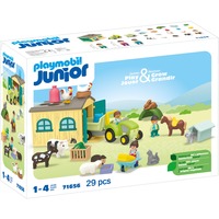 PLAYMOBIL Junior: Bondegårds-eventyr med traktor, anhænger og dyrevenner, Bygge legetøj 