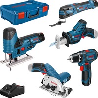 Bosch 5-delt 12Volt værktøjssæt, GSR + GOP + GKS + GSA + GST Blå