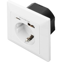 Digitus Sikkerhedsindbygningsstik, med 1x USB-A og 1x USB-C, Stikdåse Hvid