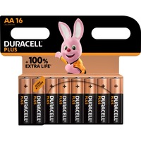 Duracell Plus 100 Engangsbatteri AA Alkaline Engangsbatteri, AA, Alkaline, 1,5 V, 16 stk, Flerfarvet