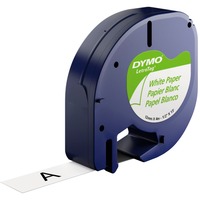 Dymo LetraTag Papiretiketter | Originale | 12 mm x 4 m rulle | Sort tekst på hvid | Selvklæbende multifunktionelle etiketter til LetraTag etiketmaskiner | Fremstillet i Europa, Tape Sort på hvid, Papir, Belgien, DYMO, LetraTag 100T, LetraTag 100H, 1,2 cm