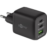 goobay USB-C Hurtigoplader Nano, PD, GaN, 65 Watt, USB-C Tekstil Kabel Sort