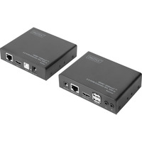 Digitus 4K HDBaseT 2.0 HDMI KVM Extender Sæt, HDMI-udvidelse forlænger Sort