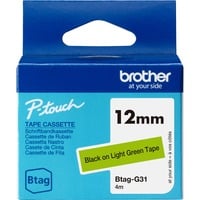 Brother BTAG-G31 etiketbånd Sort på grøn, Tape Sort på grøn, Filippinerne, 5 År, Brother, P-touch PT-N10, PT-N20, PT-N25BT, 1,2 cm