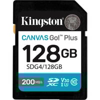 Kingston Canvas Go! Plus 128 GB SDXC Canvas Go Plus Gen4 200 MB/s C10 UHS-I U3 V30, Hukommelseskort Sort, 128 GB, SDXC, Klasse 10, UHS-I, 200 MB/s, 100 MB/s
