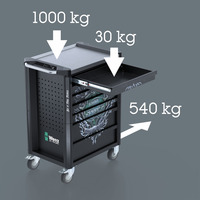 Wera 9706 Tool Rebel Værkstedsvogn Stainless 2, med udstyr, Værktøj Rulleborde værktøjsvogn Sort/Sølv