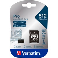 Verbatim 47046 hukommelseskort 512 GB MicroSDXC UHS-I Klasse 10 Sort, 512 GB, MicroSDXC, Klasse 10, UHS-I, 100 MB/s, 90 MB/s
