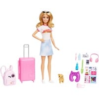Mattel Dreamhouse Adventures Barbie-dukke og tilbehør, "Malibu" rejsesæt med hundehvalp og over 10 dele inklusive funktionel kuffert "Malibu" rejsesæt med hundehvalp og over 10 dele inklusive funktionel kuffert, Mode dukke, Hunstik, 3 År, Pige, 294 mm, 300 g