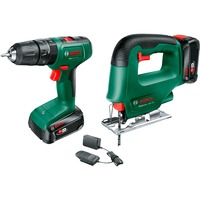 Bosch Batteridrevet slagboremaskine EasyImpact 18V-40 & batteridrevet stiksav EasySaw 18V-70, Værktøjssæt Grøn/Sort