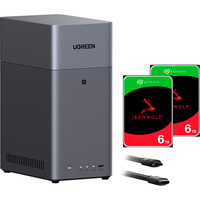 UGREEN DH2300 + 2x 6 TB Seagate IronWolf HDD Pakke, NAS Sort