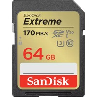 SanDisk Extreme 64 GB SDXC UHS-I Klasse 10, Hukommelseskort 64 GB, SDXC, Klasse 10, UHS-I, 170 MB/s, 80 MB/s