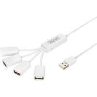Digitus Slim Spider USB-hub, USB-A 2.0 stik > 4x USB-A stik, USB hub Hvid