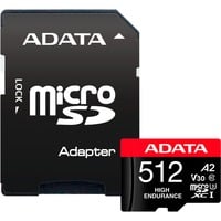 ADATA High Endurance 512 GB MicroSDXC UHS-I Klasse 10, Hukommelseskort 512 GB, MicroSDXC, Klasse 10, UHS-I, 100 MB/s, 85 MB/s