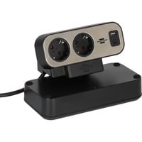 Brennenstuhl estilo Duplex bordstikdåse 9-vejs, 2x USB, Strømskinne Sort/Sølv