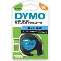 Dymo LetraTag plastetiketter | Originale | 12 mm x 4 m rulle | Sort tekst på blå etiketter | Selvklæbende multifunktionelle etiketter til LetraTag labelmaskiner, Tape Sort på blå, Polyester, Belgien, DYMO, LetraTag 100T, LetraTag 100H, 1,2 cm