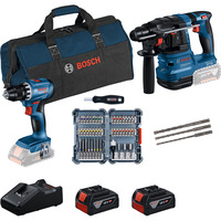 Bosch 18V Profi-sæt Borehammer GBH 18V-22 + Bore-/skruemaskine GSR 18V-45, Skruetrækker Blå/Sort