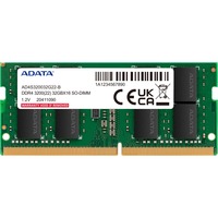 ADATA AD4S32008G22-DTGN hukommelsesmodul 16 GB 2 x 8 GB DDR4 Grøn, 16 GB, 2 x 8 GB, DDR4, 3200 MHz, 260-pin SO-DIMM