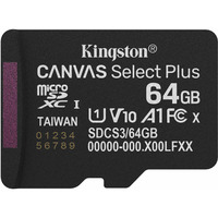 Kingston 64 GB micSDXC Canvas Select Plus Gen3 100R A1, enkelt pakke uden ADP, Hukommelseskort Sort, enkelt pakke uden ADP, 64 GB, MicroSDXC, Klasse 10, UHS-I, 100 MB/s, Class 1 (U1)