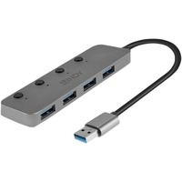 Lindy 43309 interface hub USB 3.2 Gen 1 (3.1 Gen 1) Type-A 5 Mbit/s Grå, USB hub USB 3.2 Gen 1 (3.1 Gen 1) Type-A, USB 3.2 Gen 1 (3.1 Gen 1) Type-A, 5 Mbit/s, Grå, Acrylonitrilbutadienstyren, Aluminium, Polykarbonat (PC), USB