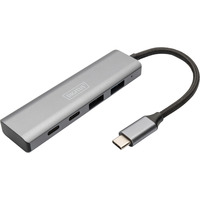 Digitus USB-C 4-porte 2x USB A + 2x USB-C, USB hub Sølv