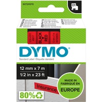 Dymo D1 - Standard - Sort på rød - 12mm x 7m, Tape Sort på rød, Polyester, Belgien, -18 - 90 °C, DYMO, LabelManager, LabelWriter 450 DUO