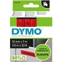 Dymo Originale D1-etiketter | Sort tekst på rød tape | 12 mm x 7 m | Selvklæbende etiketter til LabelManager-mærkningsmaskiner | Fremstillet i Europa Sort på rød, Polyester, Belgien, -18 - 90 °C, DYMO, LabelManager, LabelWriter 450 DUO