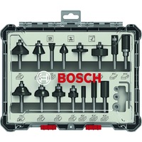 Bosch 2607017473 Bit sæt 15 stk, Fræser Bit sæt, 3,5 cm, 15 stk, 12,25,45,90°, DIN EN-847, Tyskland