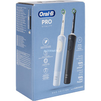 Procter & Gamble Vitality Pro Duo Voksen Roterende, pulserende tandbørste Sort, Blå, Hvid, El-tandbørste Sort/Blå, Voksen, Roterende, pulserende tandbørste, Daglig pleje, Sensitiv, Super sensitive, Sort, Blå, Hvid, 7800 Omdrejninger pr. minut, 4 x 30 sek.