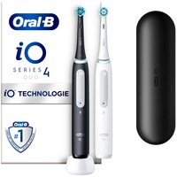 Braun iO Series 4 Duo Voksen Vibrerende tandbørste Sort, Hvid, El-tandbørste Sort/Hvid, Voksen, Vibrerende tandbørste, Daglig pleje, Sensitiv, Super sensitive, Blegning, Sort, Hvid, 2 min, Rund