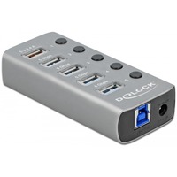 DeLOCK 63262 interface hub USB 3.2 Gen 1 (3.1 Gen 1) Type-B 5000 Mbit/s Grå, USB hub grå, USB 3.2 Gen 1 (3.1 Gen 1) Type-B, USB 3.2 Gen 1 (3.1 Gen 1) Type-A, 5000 Mbit/s, Grå, Aluminium, 0,8 m
