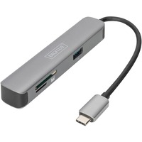 Digitus DA-70891 interface hub USB 3.2 Gen 1 (3.1 Gen 1) Type-C 5000 Mbit/s Grå, Docking station USB 3.2 Gen 1 (3.1 Gen 1) Type-C, HDMI, USB 3.2 Gen 1 (3.1 Gen 1) Type-A, 1.4b, MicroSD (TransFlash), SD, 5000 Mbit/s, 3840 x 2160 pixel
