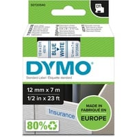 Dymo Ægte D1-etiketter | Blå skrift på hvid tape | 12 mm x 7 m | Selvklæbende etiketter til LabelManager-mærkningsmaskiner | Fremstillet i Europa Blå på hvid, Polyester, Belgien, -18 - 90 °C, DYMO, LabelManager, LabelWriter 450 DUO