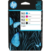 HP Originale 963-blækpatroner, sort/cyan/magenta/gul, 4 stk. sort/cyan/magenta/gul, 4 stk., Pigmentbaseret blæk, Pigmentbaseret blæk, 47,86 ml, 1000 Sider, 5 stk, Kombinationspakke