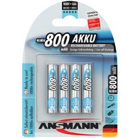Ansmann 5035042 husholdningsbatteri AAA Nikkel-Metalhydrid (NiMH) Sølv, AAA, Nikkel-Metalhydrid (NiMH), 1,2 V, 800 mAh, 10.5 x 44.5