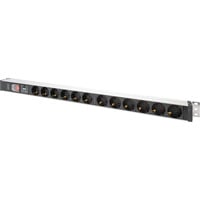 Digitus PDU-stikdåse med aluminiumprofil, 12-vejs, Strømskinne Sort/aluminium