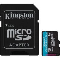 Kingston 1 TB microSDXC Canvas Go! Plus Gen4 200 MB/s A2 U3 V30-kort + adapter, Hukommelseskort Sort, 1 TB, MicroSD, Klasse 10, UHS-I, 200 MB/s, 160 MB/s