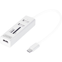 Digitus USB Type-C OTG 3-port hub + kortlæser, USB hub Hvid