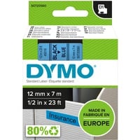 Dymo Ægte D1-etiketter | Sort tekst på blå tape | 12 mm x 7 m | Selvklæbende etiketter til LabelManager-mærkemaskiner | Fremstillet i Europa Sort på blå, Polyester, Belgien, -18 - 90 °C, DYMO, LabelManager, LabelWriter 450 DUO