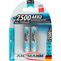 Ansmann 5035432 husholdningsbatteri AA Nikkel-Metalhydrid (NiMH) Sølv, AA, Nikkel-Metalhydrid (NiMH), 1,2 V, 2500 mAh, 14,5 x 14,5 x 50,5 mm