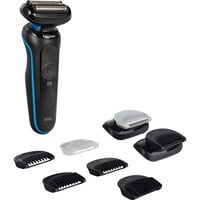 Braun Series 5 52-B1650S barbermaskine til ham Folie shaver Trimmer Blå Sort/Blå, Folie shaver, Blå, Knapper, Batteri, Indbygget batteri, 50 min.