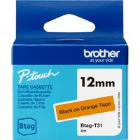 Brother BTAG-T31 etiketbånd Sort på orange, Tape Sort på orange, Filippinerne, 5 År, Brother, P-touch PT-N10, PT-N20, PT-N25BT, 1,2 cm