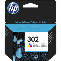 HP Original 302-blækpatron, trefarvet trefarvet, Standard, Blå, Magenta, Gul, Farvebaseret blæk, 1 stk, 150 Sider, Multipakke
