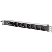 Digitus 19" stikdåse med aluminiumprofil, 8-vejs italiensk udgang, 1U, Strømskinne Rød/aluminium