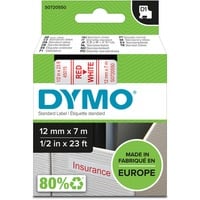 Dymo Originale D1-etiketter | Rød tekst på hvid tape | 12 mm x 7 m | Selvklæbende etiketter til LabelManager-mærkningsmaskiner | Fremstillet i Europa Rød på hvid, Polyester, Belgien, -18 - 90 °C, DYMO, LabelManager, LabelWriter 450 DUO