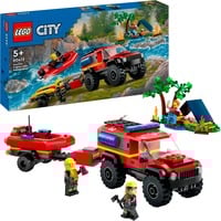LEGO Firhjulstrukket brandbil med redningsbåd, Bygge legetøj Byggesæt, 5 År, Plast, 301 stk, 552 g